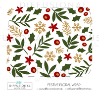 Festive Floral - Christmas 10ml Roller Bottle Wrap, Clear Vinyl Label, 50x60mm