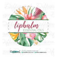 1 x Tropical Banner Lip Balm Tin Label, 35x35mm, Essential Oil Resistant Laminated Vinyl