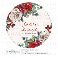 1 x Christmas Berry Face Mask sm Label, 50x50mm, Essential Oil Resistant Laminated Vinyl