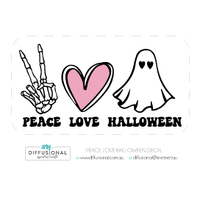 1 x Peace Love Halloween Decal Label, 85x47mm, Essential Oil Resistant Laminated Vinyl