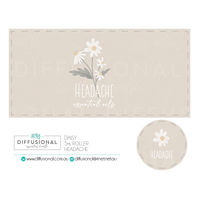 1 x Daisy, Headache 5ml Roller Label, 29x59mm, Premium Quality Oil Resistant Vinyl