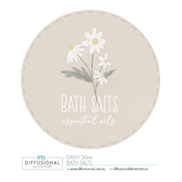 1 x Daisy, Bath Salts Label, 50mm Round, Premium Quality Oil Resistant Vinyl